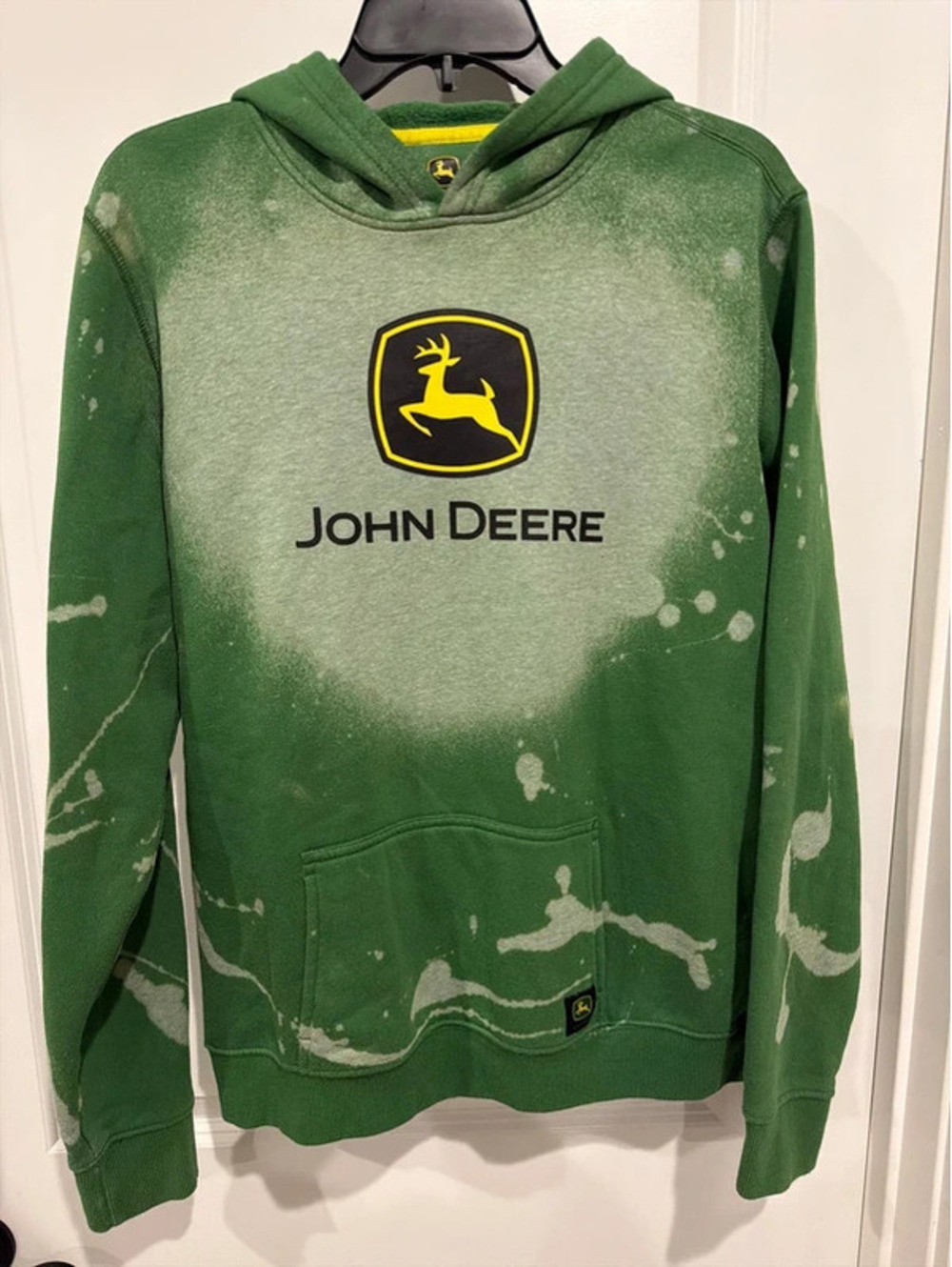 John Deere XXL 2XL Green Distressed Bleach Splatter Logo Pullover Hoodie
